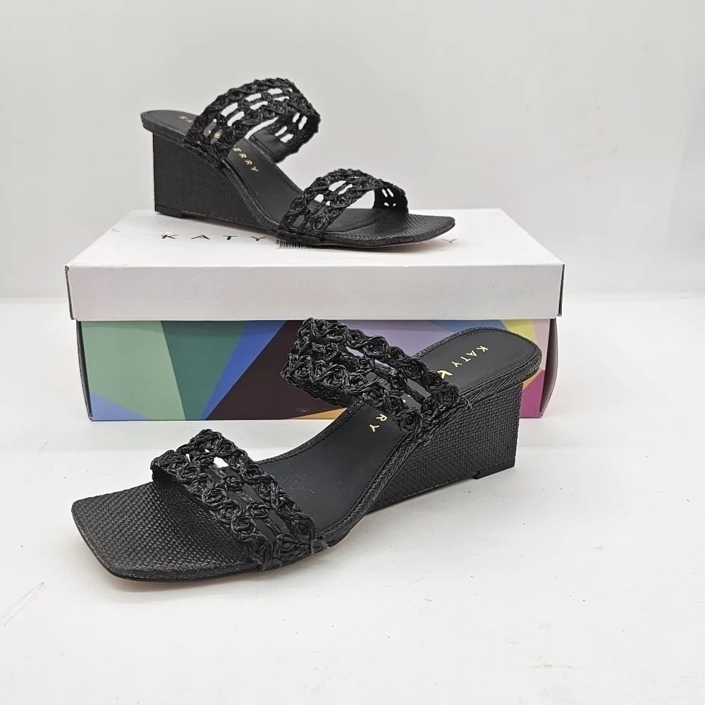 Katy Perry The Iris Woven Wedge Sandals Black Size 9.5